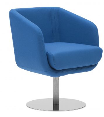 Blauer Shelly Sessel von Softline mit Drehfuß aus Metall, moderner Loungesessel für Wohnzimmer.